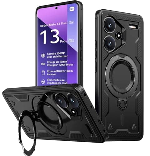 Image of KANSi Case for Xiaomi Redmi Note 13 Pro Plus 5G / Note 13 Pro+ 5G, Rugged Phone Case with Kickstand and Ring Holder - Black