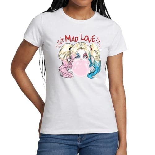 Image of Spreadshirt Harley Quinn Mad Love Bubblegum Women's T-Shirt, XL, White