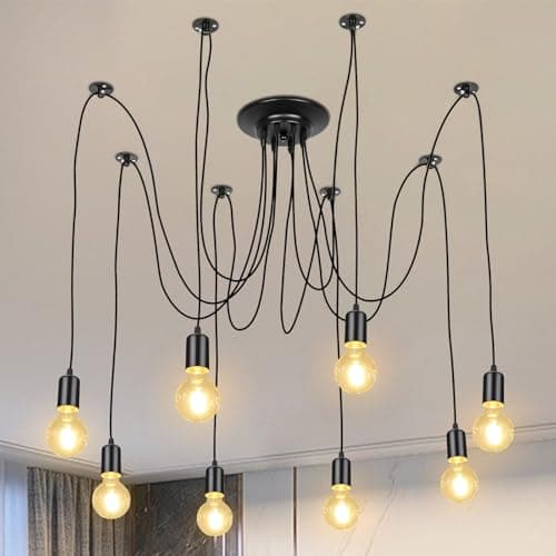 Image of Lightess 8 Arm Spider Pendant Light - Multiple E27 Bulb Sockets, DIY Hanging Chandelier for Living Room, Bedroom, Cafe, Hall