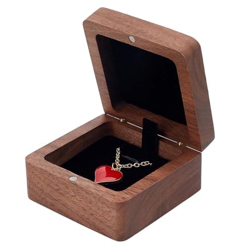 Image of PLIGREAT Wooden Necklace Gift Box Natural Walnut Wooden Pendant Storage Case Small Vintage Jewelry Display Box for Wedding Engagement Birthday Anniversary Valentine's Day Christmas Gifts