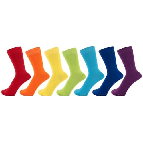 Image of ZAKIRA Combed Cotton Dress Socks - Plain Colour Business Crew Socks for Men & Women, Soft Breathable Cotton - Rainbow Pack of 7, 6-10 (UK)