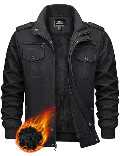 Image of KEFITEVD Men's Outdoor Military Fleece Jackets Warm Bomber Jacket Winter Multi Pockets Hunting Work Coat , 141 Black, XL