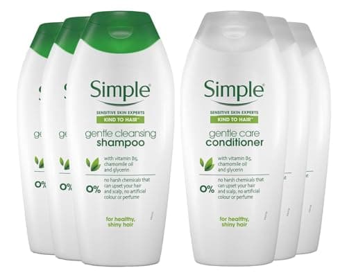 Image of Simple Kind to Hair Gentle Care Shampoo & Conditioner Set, 3 x 400ml Each (Total 6 Bottles) | Mild, Nourishing & Gentle Formula for All Hair Types | Daily Use, Vegan & Cruelty-Free