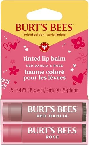 Image of Burt's Bees Tinted Lip Balm Duo Pack, Limited Edition Gift Set With Rose & Red Dahlia,100% Natural Origin, 2x4.25g