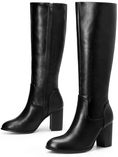 Image of Perphy Round Toe Chunky Heel Knee High Boots for Women Black 5 UK/Label Size 7 US