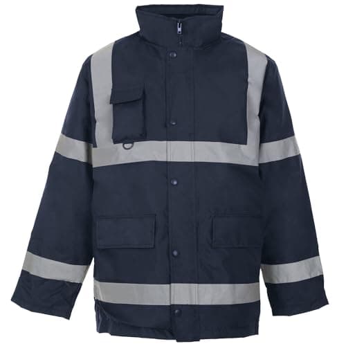 Image of Hi Vis Traffic Jacket Waterproof Reflective Padded Parka Coat for Men Women Winter Safety Workwear PPE Security High Visibility Waterproof Windproof Protective Jacket Navy 2XL