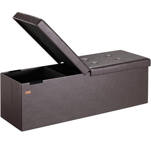 Image of CASARIA® 130L Storage Bench | Foldable Footstool | Fabric Ottoman with Lid | 300kg Load Capacity | Comfortable Padding | Versatile Use for Living Room, Bedroom, or Hallway | Brown