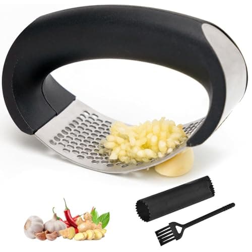 Image of Eastrise Stainless Steel Garlic Press,Rocker Crusher Masher,Portable Manual High Performance Garlic Mincer,Chopper for Kitchen Appliances,Easily Crush Garlic (1Pcs/Black)