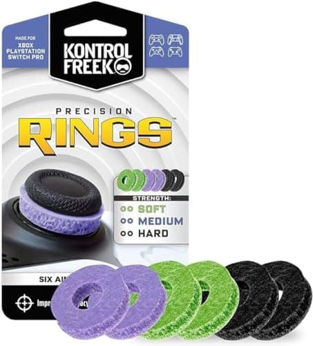 Image of KontrolFreek Precision Rings, Aim Assist Motion Control for Playstation 4 (PS4), PS5, Xbox One, XBX, Switch Pro & Scuf Controller (Black/Purple/Green)