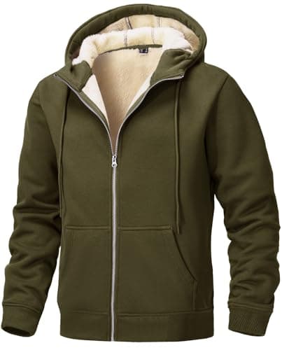 Image of Tansozer Mens Fleece Jackets Full Zip with Hood Sweatshirt Sherpa Lined Hoodie Casual Winter Coat Warm Jumper, Army Green, M