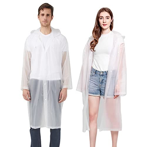 Image of Cosowe Rain Poncho Raincoats for Adults, 2 Pack Reusable Emergency Rain Coat Jacket with Hood, Rain Cover Poncho for Men Women, White