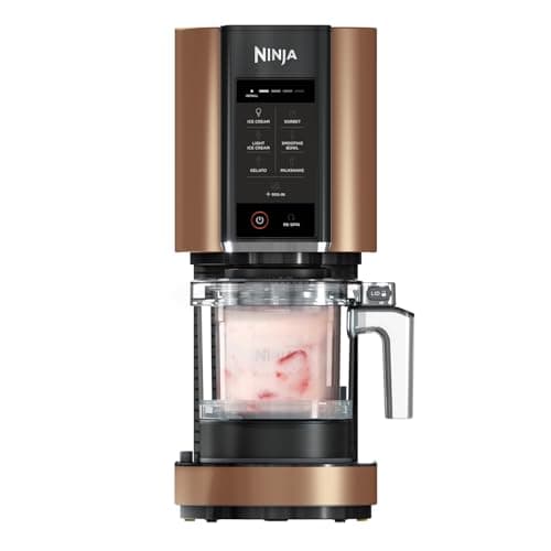 Image of Ninja CREAMi Ice Cream Maker & Frozen Dessert Maker with 3 Tubs, 7 Programs, Makes Ice Cream, Gelato, Sorbet, Smoothie Bowl, Milkshakes and more, Makes 1.4L of Ice Cream, Black & Copper, NC300UKCP