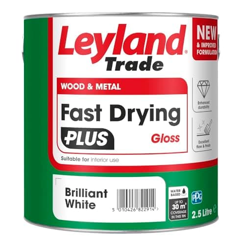 Image of Leyland Trade – Wood & Metal - Fast Drying Plus – Gloss - Brilliant White – Enhanced Durability – Excellent Flow & Professional Finish - 2.5L