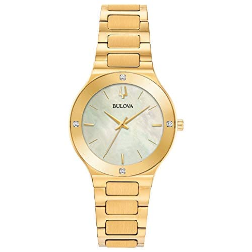 Image of Bulova Modern Quartz Ladies Watch, Stainless Steel Diamond, Gold-Tone (Model: 97R102), Gold, Quartz Watch, Chronograph