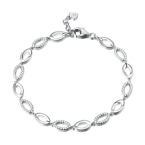 Image of Diamond Treats Silver Bracelet for Women, solid 925 STERLING SILVER Oval Link Bracelet with Sparkling Cubic Zirconia. This 7.5-8 inch Luxurious Ladies Bracelet is the Perfect Jewellery Gift for Women.