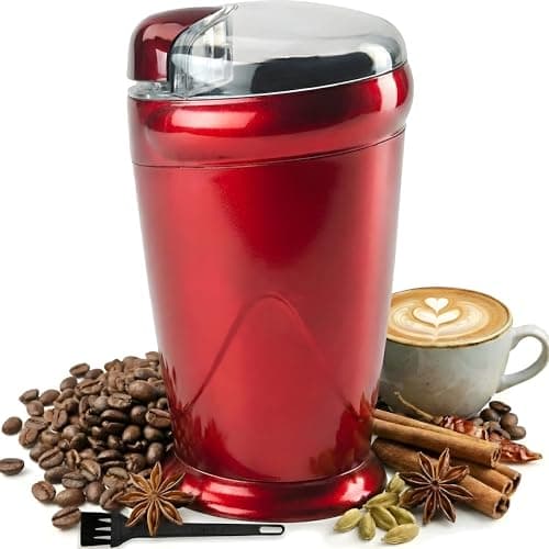 Image of Andrew James Electric Coffee Grinder, Bean, Nut & Spice Grinder, Powerful Compact Grinder for Home Kitchen, One Touch Operation 150w with 70g Basin, Includes Cleaning Brush (Red)