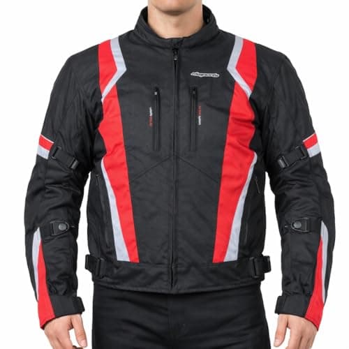 Image of RKsports 1509 WATERPROOF MOTORCYCLE MOTORBIKE JACKET BLACK CE ARMORS (2X-Large/Chest 46", Red)