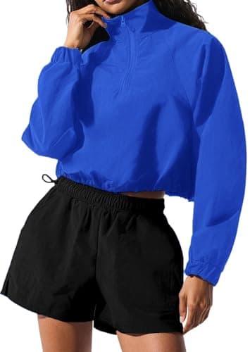 Image of LACOZY Women's Lightweight Zip Up Workout Athletic Cropped Jacket Windproof Outdoor Crop Top Royal Blue M