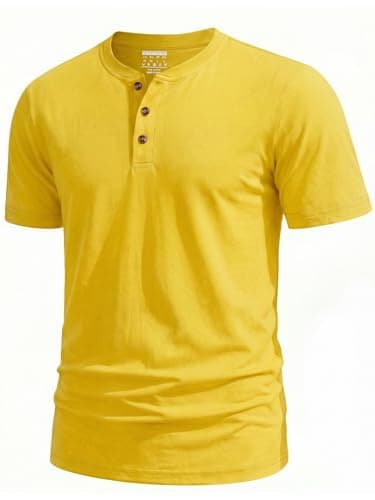 Image of TACVASEN Men's Grandad T Shirts Casual Plain Tshirt Soft Breathable Summer Cotton Henley Shirts for Men Yellow 2XL
