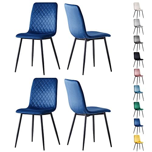 Image of mcc direct Set of 4 Designer Velvet Fabric Dining Chairs Metal Legs Lexi Chairs (Blue)