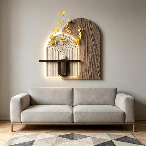 Image of 3D LED Wall Art Decor with Warm Light, Sandstone Textured Sculpture Painting, Modern Living Room, Hanging Lighted for Home, Bedroom, Entryway(C,60 * 60cm)
