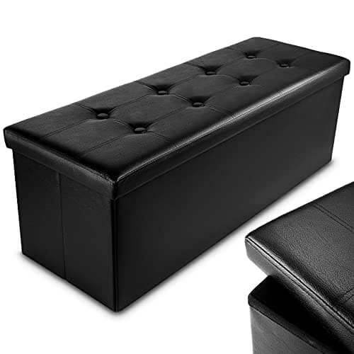 Image of Nyxi Faux Leather 110 * 38 * 38cm Black Ottoman Foldable Storage Boxes Seat Foot Stool Storage Box with Lids for Kids Toys, Bedroom, Hallway, Living Room