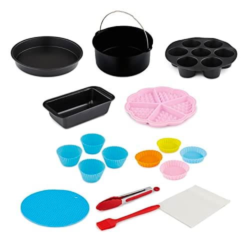 Image of Tower T17038011 Vortx 17-Piece Air Fryer Oven Baking Bundle with Waffle Mould, Tartlet Moulds and Loaf Tin, Black
