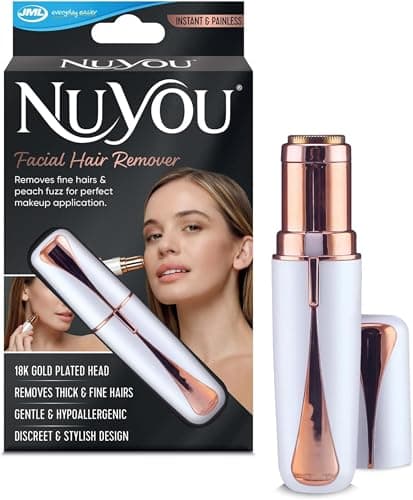 Image of JML NuYou Facial Hair Remover for Women - Quick and Painless Hair Removal with 18K Gold Blades, Portable Facial Trimmers, Lipstick Design for Discreet Face Care - New Floatable, Tiltable Head