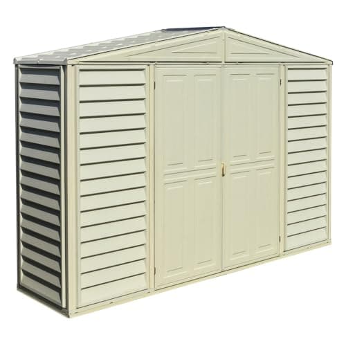 Image of Duramax SidePro 10 x 3 (2.70 m2) Plastic Garden Storage Shed with Metal Foundation Kit, Skylight kit included, Strong Metal Roof Structure, Maintenance-Free Vinyl Shed - Ivory