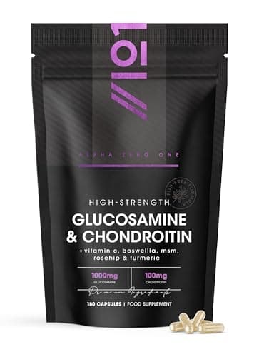 Image of Glucosamine & Chondroitin Complex - 180 Capsules - with MSM, Boswellia, Rosehip, Ginger & Turmeric - Made from Pasture Raised, Grass-Fed Bovine - By Alpha01