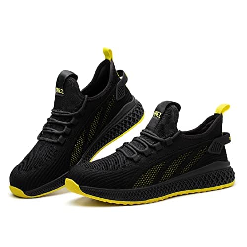 Image of SPIEZ Unisex Safety Trainers with Protective Toe Cap, Puncture Proof Work Shoes for Men and Women, Breathable Safety Sneakers for Work and Daily Wear, Size 7.5 UK, Black/Yellow