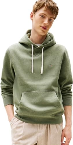 Image of Tommy Hilfiger Men’s Seasonal Fleece Hoodie with Kangaroo Pocket, Green (Battle Green Heather), M
