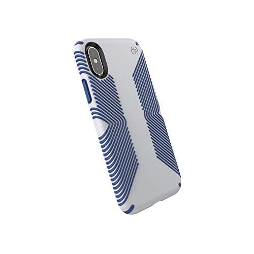 Image of Speck iPhone X Case, Protective Grip Ultra Thin Slim Hardshell Anti Scratch Presidio Cover Case - Microchip Grey/Ballpoint Blue