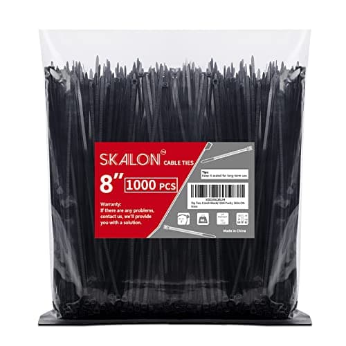 Image of Zip Ties 8 inch (1000 Pack), 40lbs Tensile Strength, Black Cable Ties, Wire Ties for Indoor and Outdoor use, by Skalon