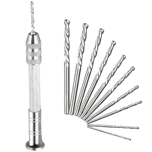 Image of Xiciki Hand Drill, Precision Pin Vice with 10PCS HSS Bits (0.8-3.0mm), Precision Mini Manual Drill for Jewellery Making, Resin Crafts & Model Building(Silver)