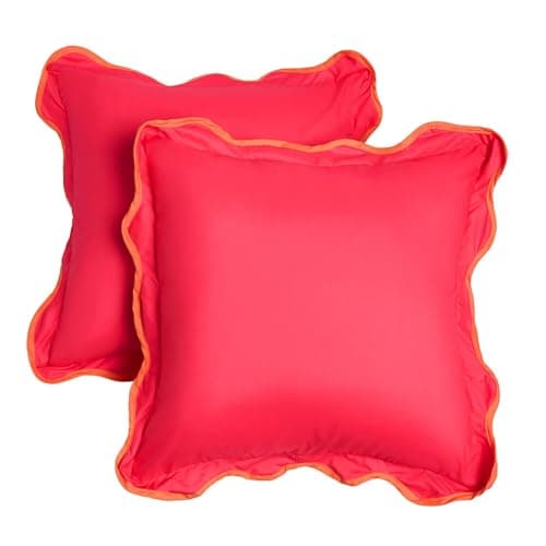 Image of OHS Outdoor Cushions Waterproof Decorative Scallop Edge Cushion Covers 45 x 45 Set of 2 Super Soft Patio Garden Cushions Home Decor Throw Pillow Covers with Invisible Zipper, Pink/Orange