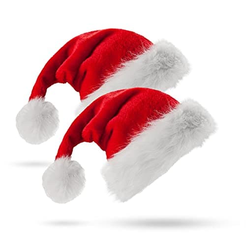 Image of Jsdoin Adult Santa Hat, 2 Pack Christmas Hat for Adults Unisex Classic Velvet Comfort Extra Xmas Holiday Hat Thicken Santa Claus Fancy Dress Accessory for Christmas New Year Party Supplies, Red