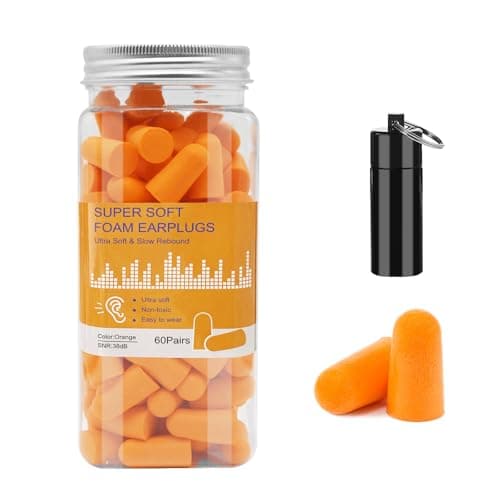 Image of Soft Foam Ear Plugs with Aluminum Carry Case, 60 Pairs - 38db Noise Reduction Sponge Earplugs Noise Cancelling Ear Plugs for Sleeping, Travel, Concerts, Studying, Work, Loud Noise (Orange)