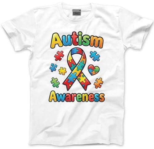 Image of Autism Awareness Top for Kids – Ribbon Jigsaw Symbol Slogan T-Shirt - Autism Day Month Puzzle Pieces Be Kind Tshirt - 5-6 Years White