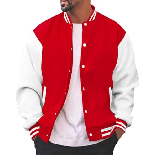 Image of Coat Men Jacket Men's Varsi Jacket Causal Slim Fit Letterman Baseball Bomb Er Jackets Urb an Classic College Jacket (Red, S)