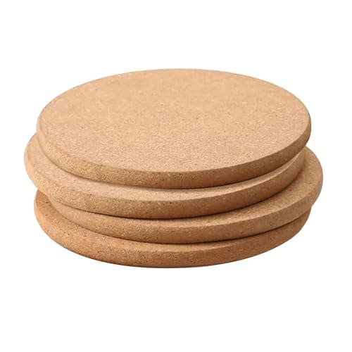 Image of 4Pcs Cork Placemats Set - 19CM Round Thick Corks Trivet Set, Wooden Non Slip Durable Coasters, Corks board Placemat, Multifunctional Cork Mat for Table & Countertop