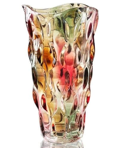 Image of Glass Vase for Flowers, Large Tall Crystal Coloured Flower Vases for Decorations, Modern Personalised Ornaments for Living Room Dining Bedroom Home Decor Accessories Christmas Birthday Gifts for Women