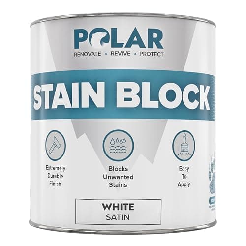 Image of Polar Stain Blocker Paint - Satin White - 1 Litre | Ideal for Concrete, Cement, Wood, Brick & Painted Surfaces | Prevents & Removes Stains, Grease, Water Marks & Rust on Internal Walls & Ceilings
