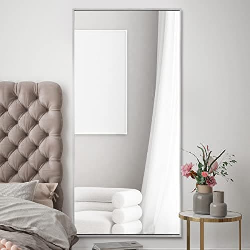 Image of MirrorOutlet The Artus - Silver Modern Aluminium Edged Wall Leaner Mirror 68" X 33" (174CM X 85CM) Silver Mirror Glass.