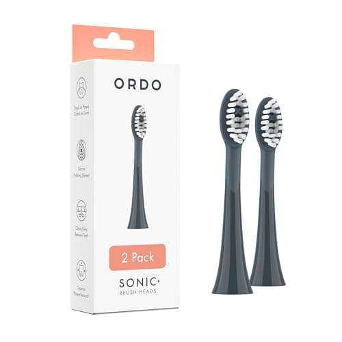 Image of ORDO Replacement Toothbrush Heads for Sonic+ Electric Toothbrushes for Teeth Cleaning, Plaque Removal, Silicone Polishing, and Deep Clean, Adults, Charcoal Grey (Pack of 2)