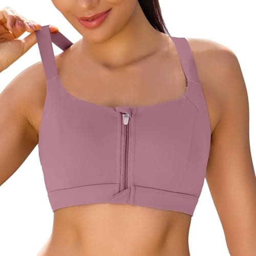 Image of Vorcy Front Zipper Sports Bras Adjustable High Impact Sports Bras U Back High Support Yoga Bra with for Yoga & Gym Workouts Red