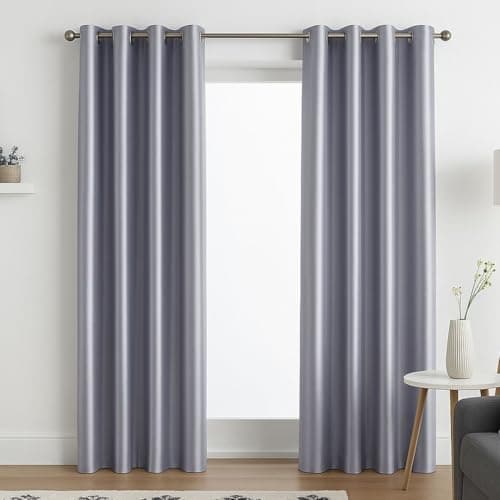 Image of John Aird Luxury Faux Silk Fully Lined Eyelet Curtains (Silver, 229cm Width x 229cm Drop (90"x 90")