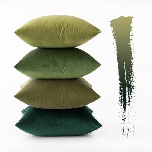 Image of MIULEE Set of 4 Velvet Cushion Covers Soft Decorative Square Throw Pillow Cover Luxury Pillowcases for Livingroom with Invisible Zipper 45cm x 45cm,18x18 Inches Forest Green Series