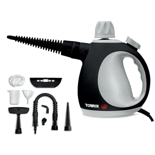 Image of Tower T134000PL THS10 Corded Handheld Steam Cleaner with 9 Accessories, 1050W, Platinum
