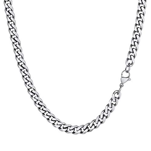 Image of PROSTEEL Stainless Steel Curb Cuban Chain 6mm 18inch Men and Women Thick Cuban Link Chain Necklace Silver Color